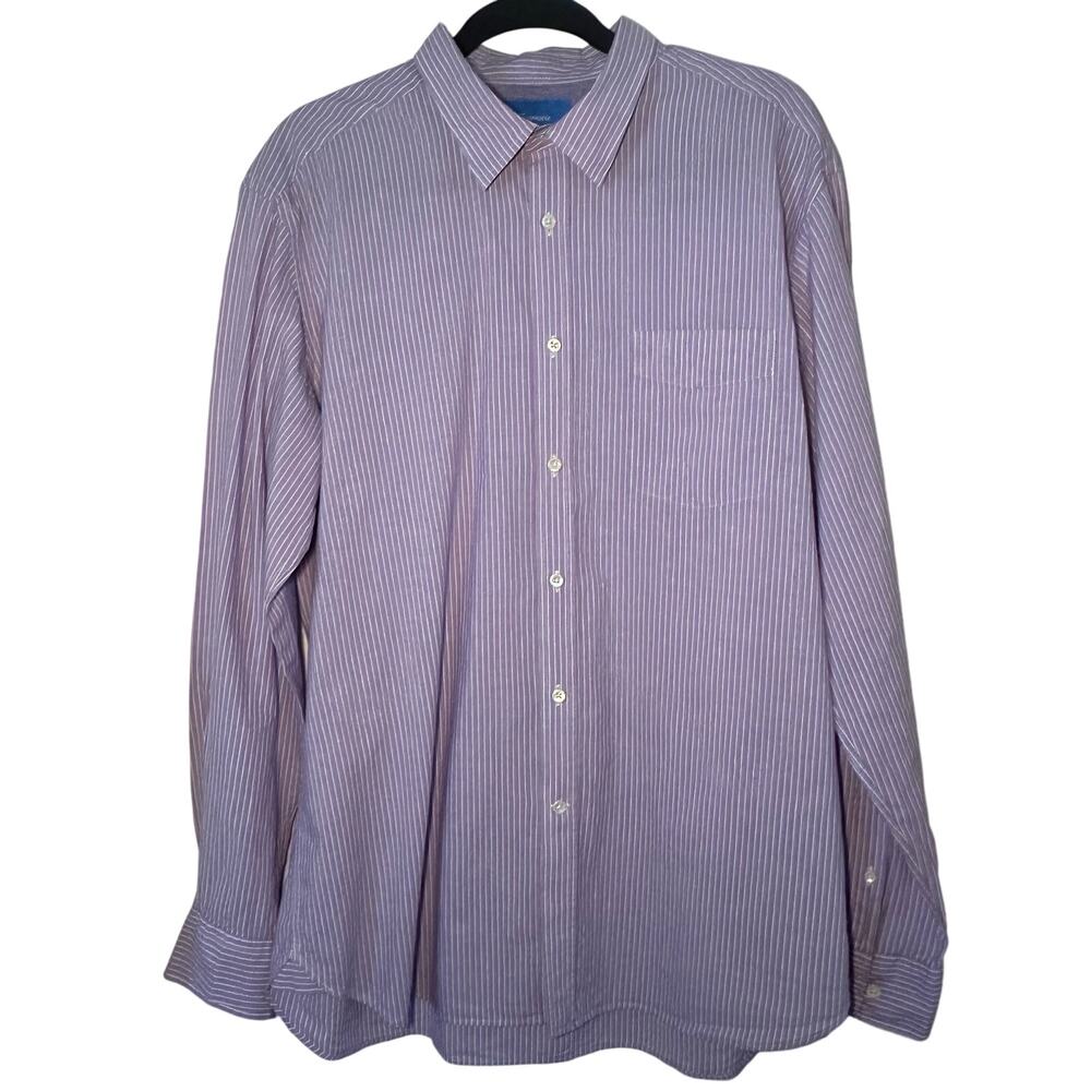 Faconnable Men's Button-Down Purple & White Strip Casual Cotton & Linen XL Shirt